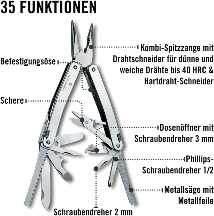 Victorinox Multifunktionswerkzeug Swiss Tool Spirit X Plus, 35 Funktionen, Swiss Made, Multitool mit