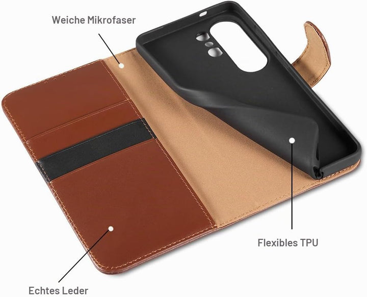 LENSUN Lederhülle für Samsung Galaxy S26 Ultra, Handyhülle [Echtes Leder] [RFID Schutz] Echtleder Hü