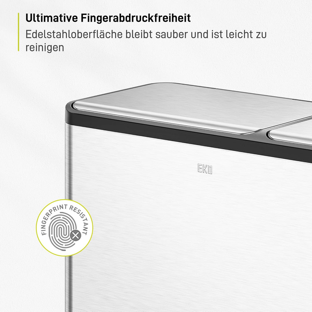 EKO Ecocasa Mülleimer Küche 3 Fächer, 3 x 15 Liter, Abfalleimer mit farbcodierbaren Inneneimern, Tre