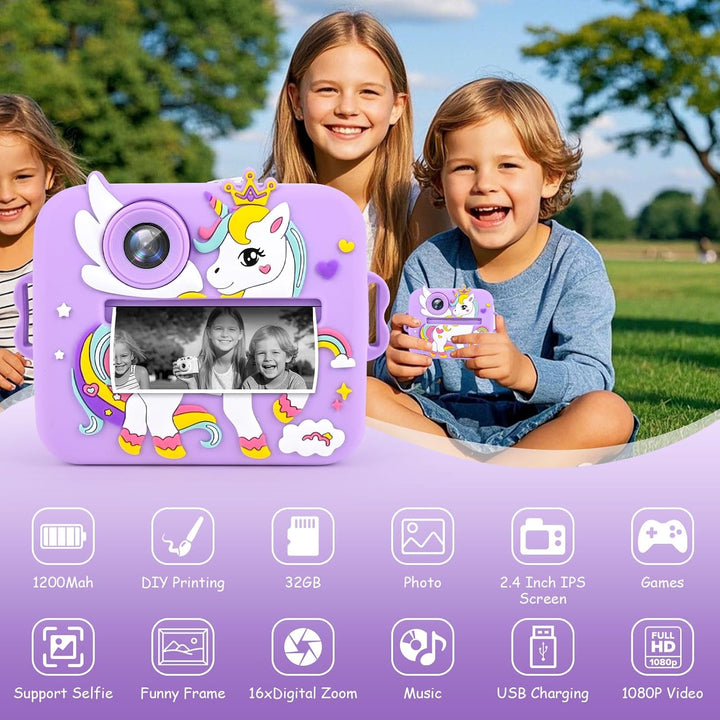 Kinderkamera Sofortbildkamera, 1080P HD Digitalkamera für Kinder mit 2,4 Zoll &amp; 32G Karte, Sofortbil