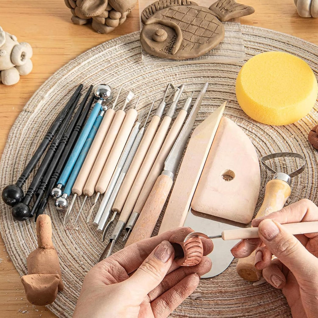 40 Stück Töpferwerkzeug Set, Modellierwerkzeug Ton Werkzeug Set mit Aufbewahrungstasche, Töpfer Werk