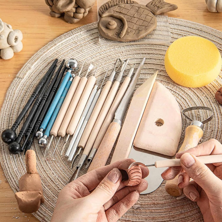 40 Stück Töpferwerkzeug Set, Modellierwerkzeug Ton Werkzeug Set mit Aufbewahrungstasche, Töpfer Werk