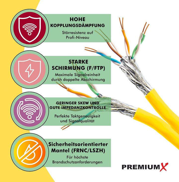 Premium X 100m CAT 7A Netzwerkkabel Duplex LAN-Kabel Verlegekabel Ethernet Kupfer Datenkabel AWG 23