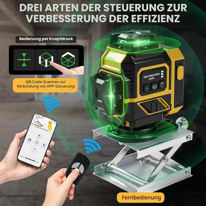 Kreuzlinienlaser mit Stativ 1M, Linienlaser 16 Linien 4D, 4x360 Grad Grün Selbstnivellierend Laser W