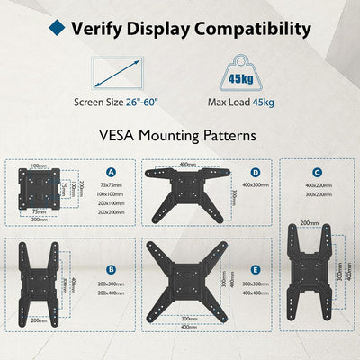 BONTEC TV Wandhalterung Schwenkbare Neigbare TV Halterung für 26-60 Zoll LCD LED OLED Plasma Flach &