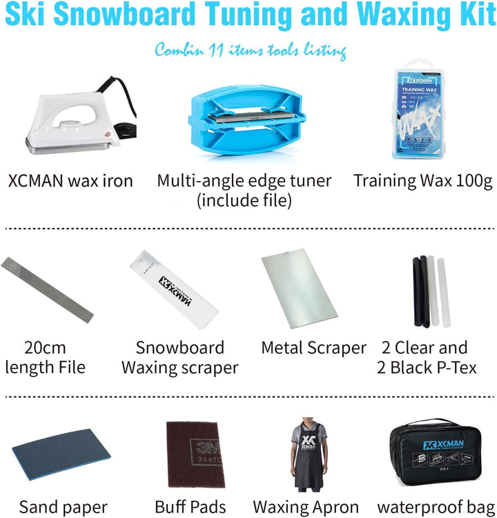 XCMAN Komplettes Ski Snowboard Tuning und Waxing Kit mit Wachseisen, Universalwachs, Kantenstimmer,