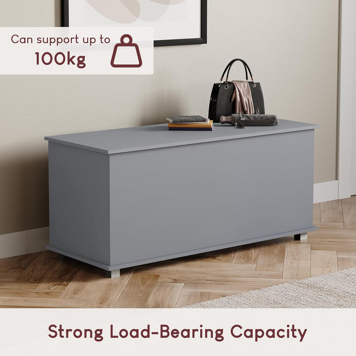 Vida Designs Leon Ottomane, Holz in Grau, 100 x 40 x 48 cm – Ottomane mit Klappdeckel, ideal für Spi