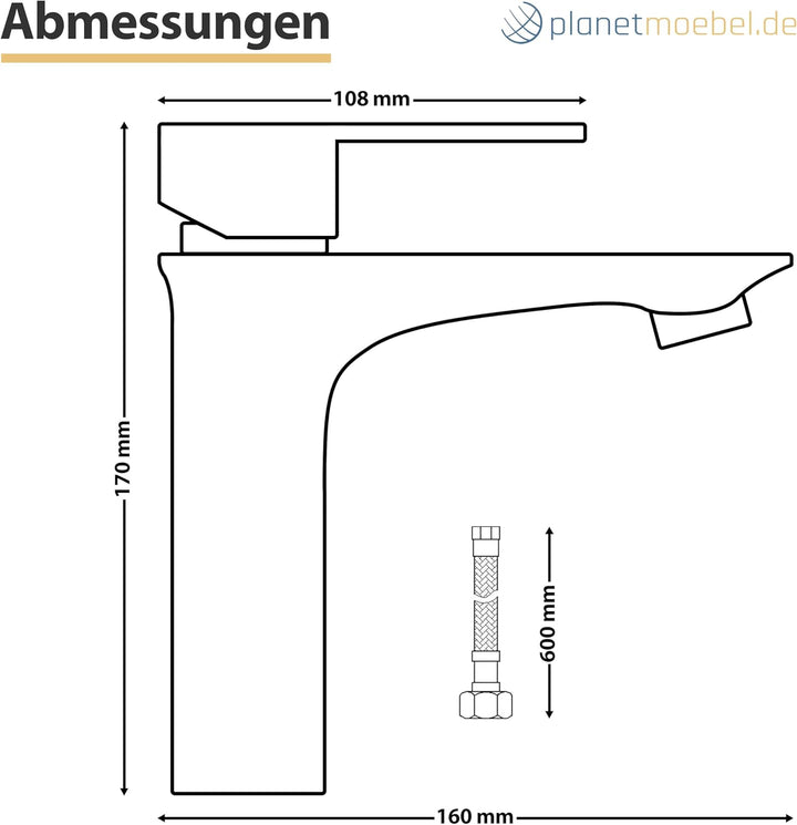 Planetmöbel Wasserhahn Bad-Mischbatterie, Waschtischarmatur mit Keramik Kartusche, Armatur für Wasch