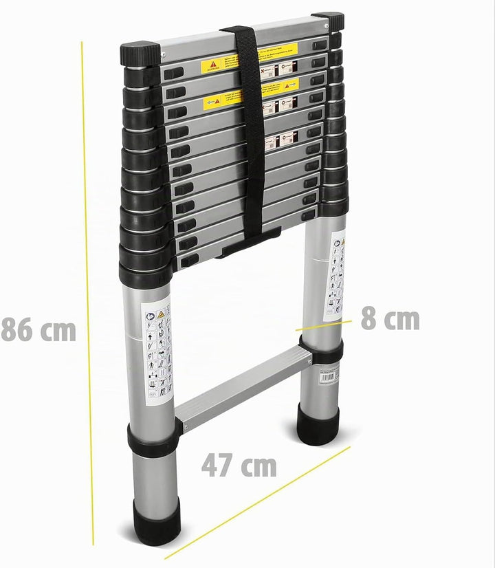 Eaxus® Teleskopleiter 3,8m - DIN EN 131 Aluminium Mehrzweckleiter Ausziehbar mit 13 Stufen, Silber 3
