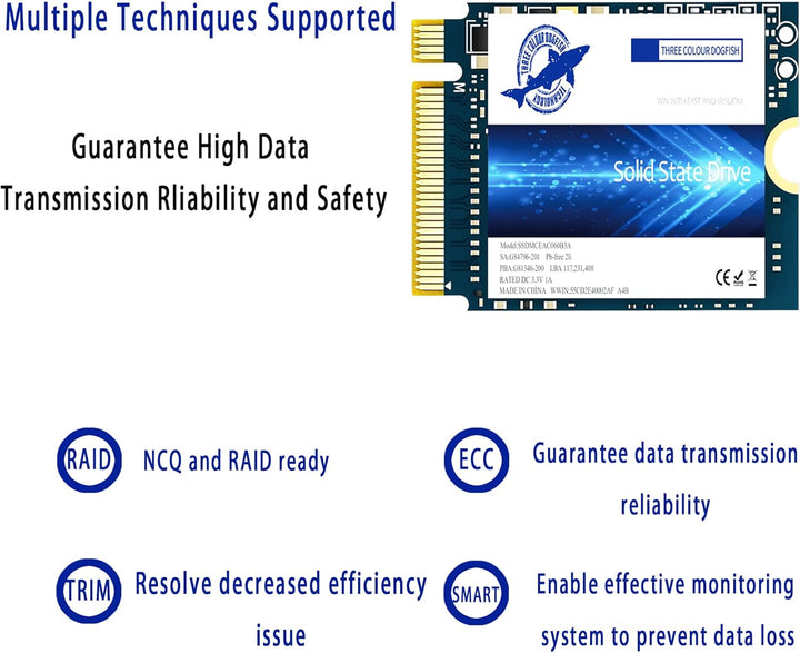 Dogfish SSD M.2 2230 NVMe PCIe 4.0 256GB 3D TLC NAND Gaming Internal Solid State Drive Kompatibel mi