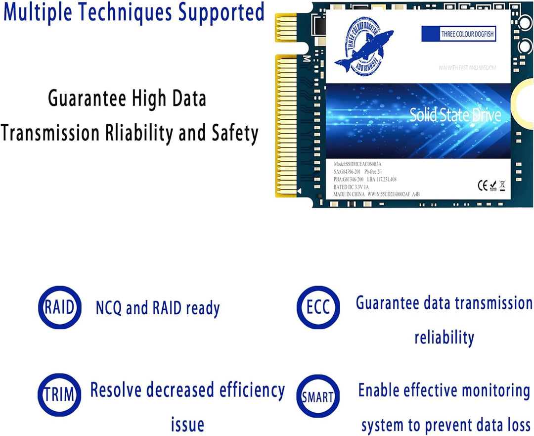 Dogfish SSD M.2 2230 NVMe PCIe 4.0 512GB 3D TLC NAND Gaming Internal Solid State Drive Kompatibel mi
