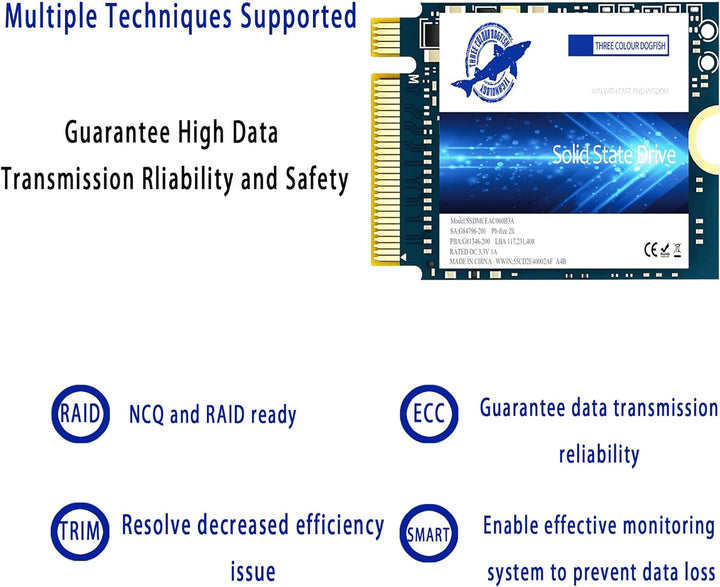 Dogfish SSD M.2 2230 NVMe PCIe 4.0 512GB 3D TLC NAND Gaming Internal Solid State Drive Kompatibel mi