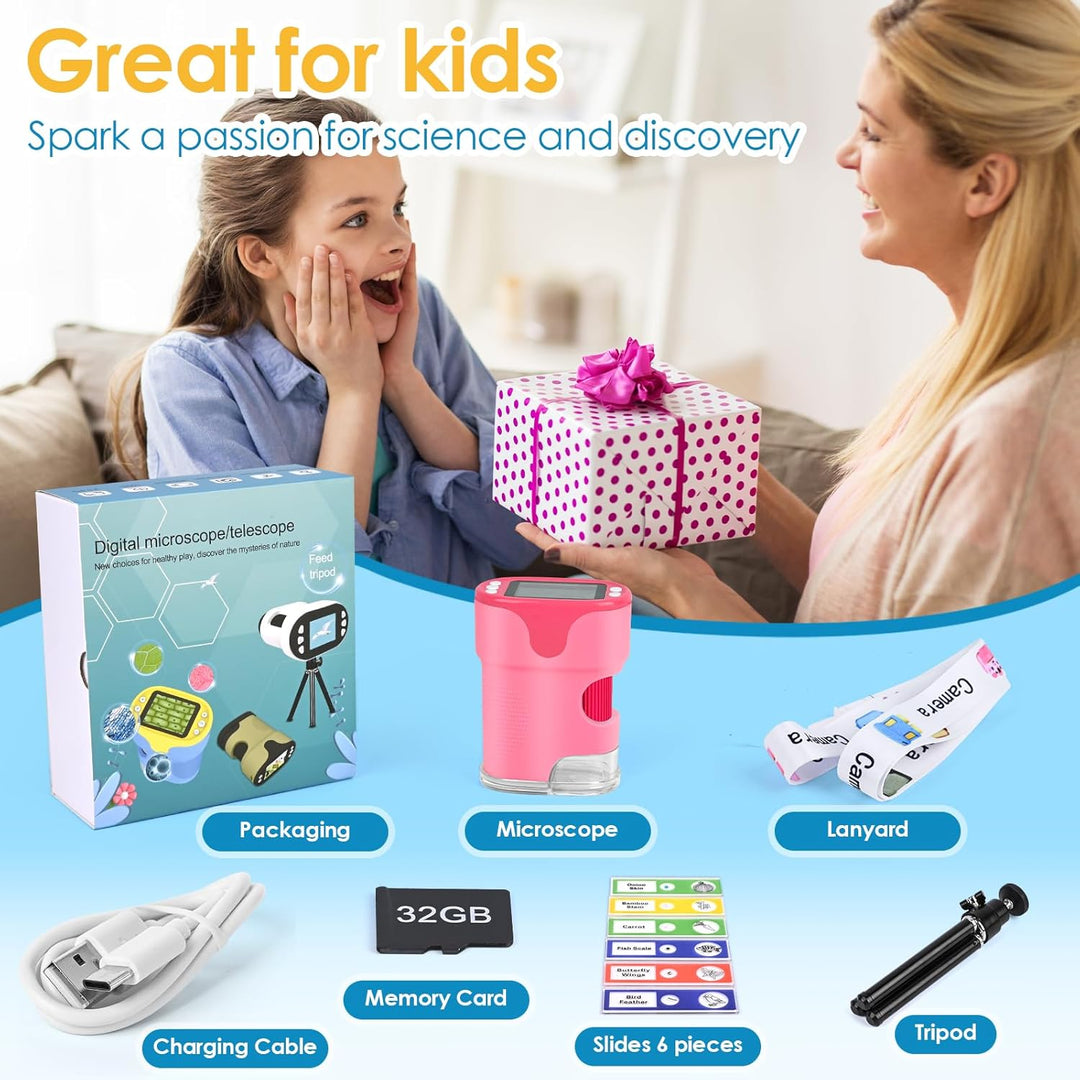 Mikroskop für Kinder, Vankarr 1000X Digitale Taschenmikroskop Tragbares Mini Handy Mikroskope mit 32