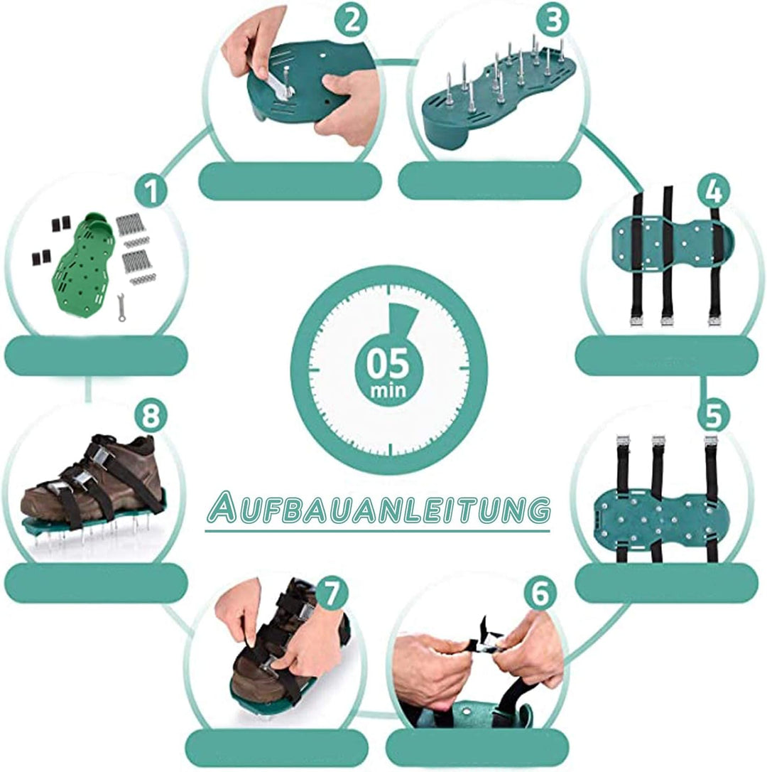 Premium Rasenbelüfter mit vollen 6 cm Tiefe Rasenlüfter Estrichschuhe Vertikutierer Rasen Schuhe Nag