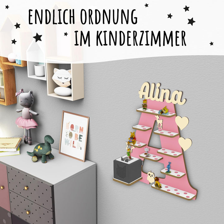 Regal Buchstabe für Toniebox, Wandregal für Tonie Figuren, personalisiert mit Name, Aufbewahrung für