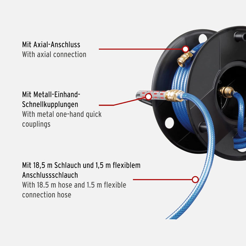 Brennenstuhl Druckluftschlauchtrommel Anti Twist (18,5m Schlauch + 1,5m Verbindungsschlauch, mit Met