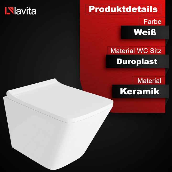 LAVITA Wand-WC Shak | Hänge Toilette | WC Sitz | Toilettendeckel mit Absenkautomatik & Metallscharni
