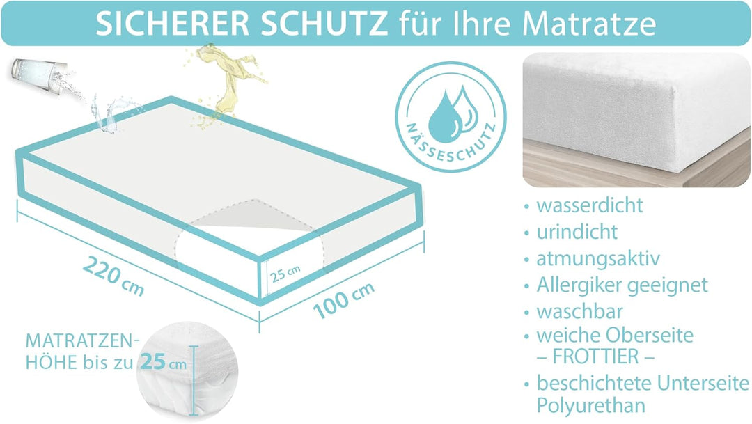 Frottier Matratzenschutz 100x200cm mit rundum Gummi, verschiedene Grössen aus Frottier Matratzenscho