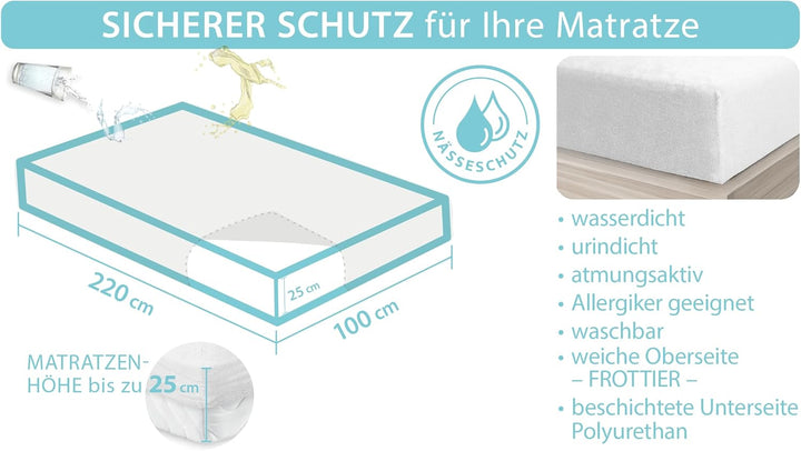 Frottier Matratzenschutz 100x200cm mit rundum Gummi, verschiedene Grössen aus Frottier Matratzenscho