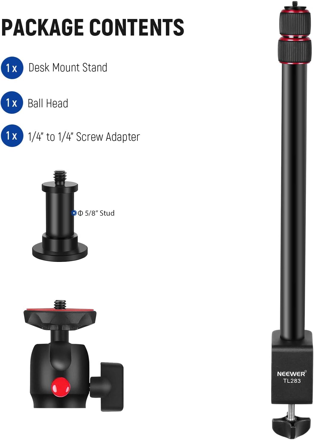 NEEWER verstellbares Kamera Tischstativ Lichtstativ mit 1/4" Kugelkopf,Klemmstativ mit 1/4" Adapter
