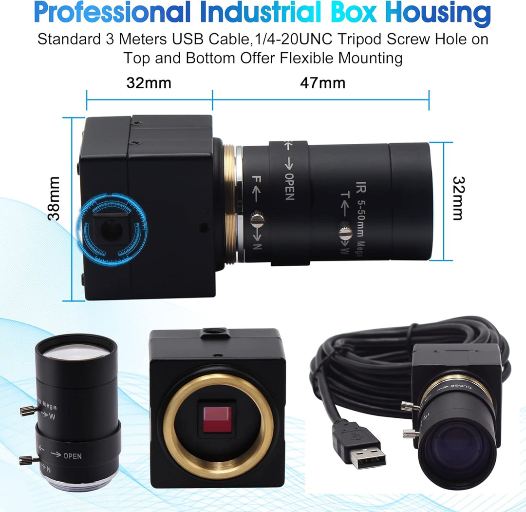 ELP 1080P USB Kamera 5-50mm 10-Fach optisches manuelles Zoomobjektiv, 2 MP USB-Kamera mit CMOS OV271
