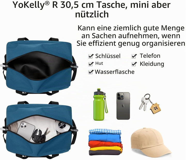 Sporttasche klein, Reisetasche 12L Mini Handgepäck Tasche für Weekender, Fitnesstasche 30x20x25cm-He