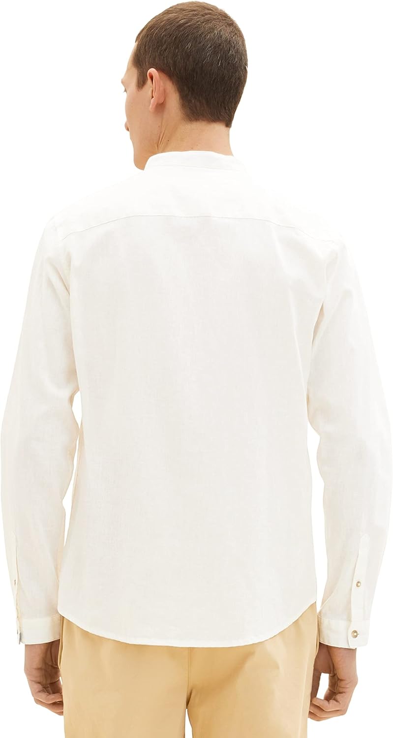 TOM TAILOR Herren Hemd mit Stehkragen aus Leinen XXL 10332 - Off White, XXL 10332 - Off White