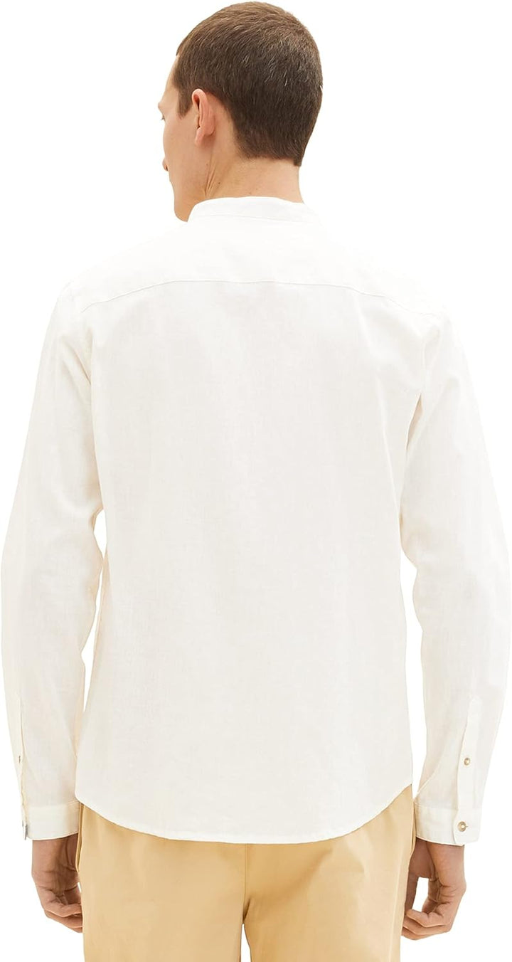 TOM TAILOR Herren Hemd mit Stehkragen aus Leinen XXL 10332 - Off White, XXL 10332 - Off White