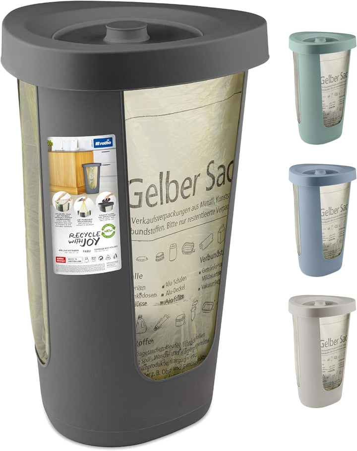 Rotho Fabu Müllsackständer gelber Sack mit Deckel, Kunststoff (PP recycelt) BPA-frei, anthrazit, (40