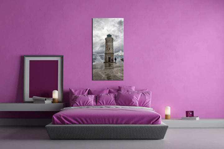 deyoli standfester Leuchtturm Panorama 120x60 cm als Leinwandbild, Motiv fertig gerahmt auf Echtholz