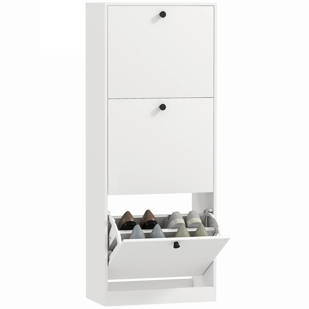 HOMCOM Schuhschrank mit 3 Klappen, Schuhregal mit Verstellbar Trennwand, Schuhkommode Schmal Schuhki
