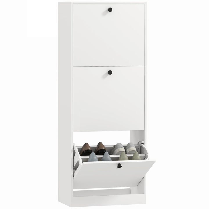 HOMCOM Schuhschrank mit 3 Klappen, Schuhregal mit Verstellbar Trennwand, Schuhkommode Schmal Schuhki