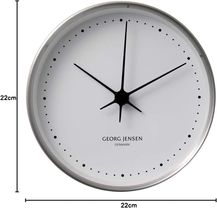 Georg Jensen Koppel Wanduhr 22 cm, Edelstahl mit Weissem Ziffernblatt Material : Precision Quartz Mo