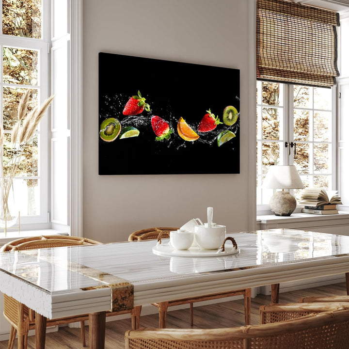 wandmotiv24 Obst & Gemüse als Leinwandbild, 40x30cm, Querformat, Früchte, Wasser, Orange, Küche, Leb