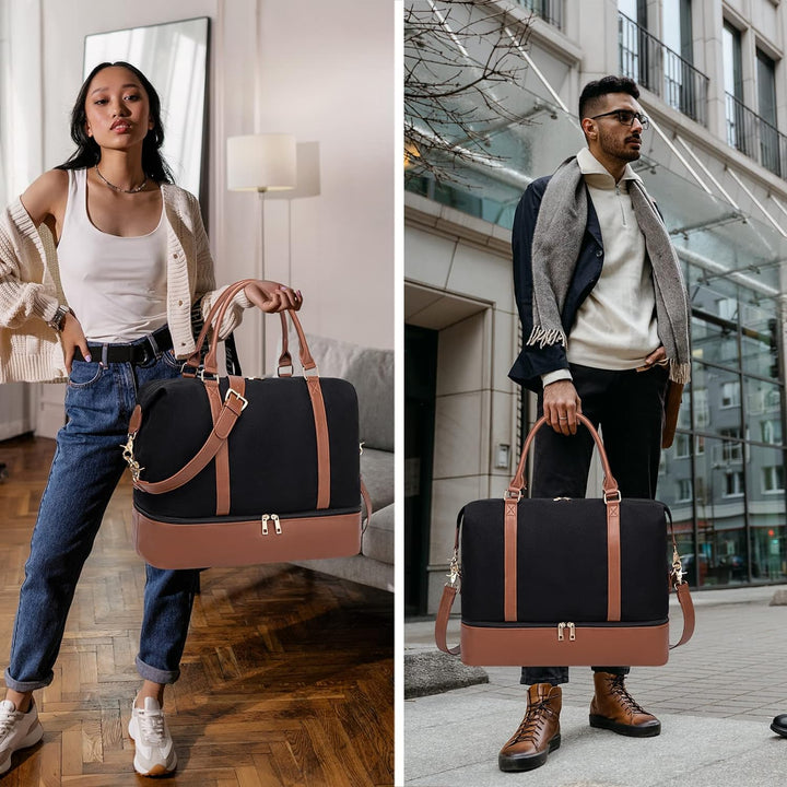 LEDAOU Weekender Damen Reisetasche Tasche mit Schuhfach Canvas Handgepäck Tasche Sporttasche Travel
