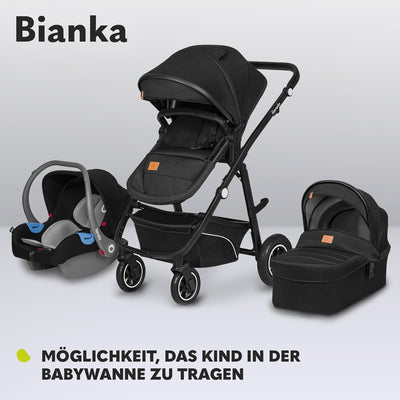 LIONELO BIANKA Kinderwagen 3 in 1 bis 22 kg Babywanne Autositz, Zusammenlegbar, Reise-System, Einste