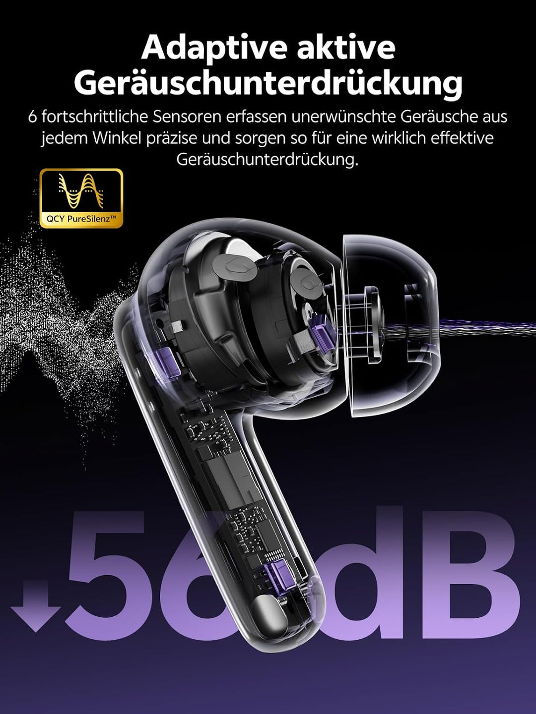 QCY MeloBuds N70 Bluetooth Kopfhörer mit Adaptive Hybride Geräuschunterdrückung,-56dB Noise Cancelli