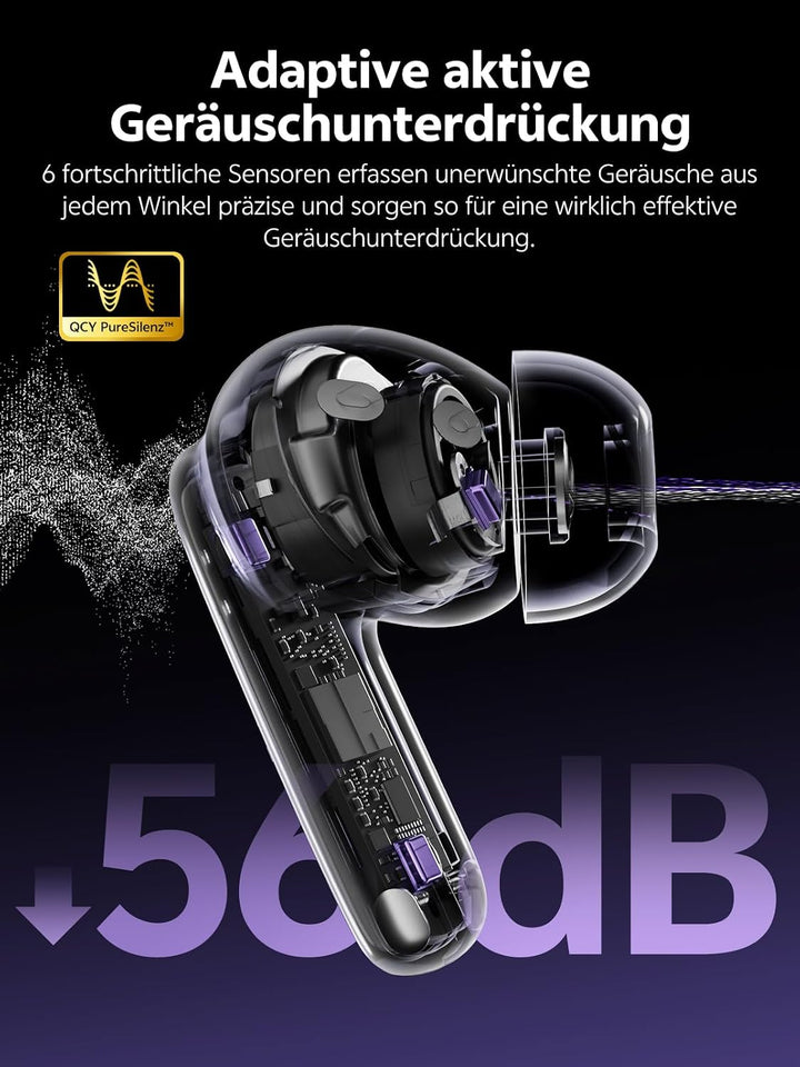 QCY MeloBuds N70 Bluetooth Kopfhörer mit Adaptive Hybride Geräuschunterdrückung,-56dB Noise Cancelli