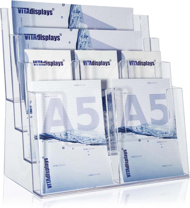 Prospektständer Tribüne für DIN A4, A5, DIN lang, DL, A6 Flyer, flexibler, transparenter Tischprospe
