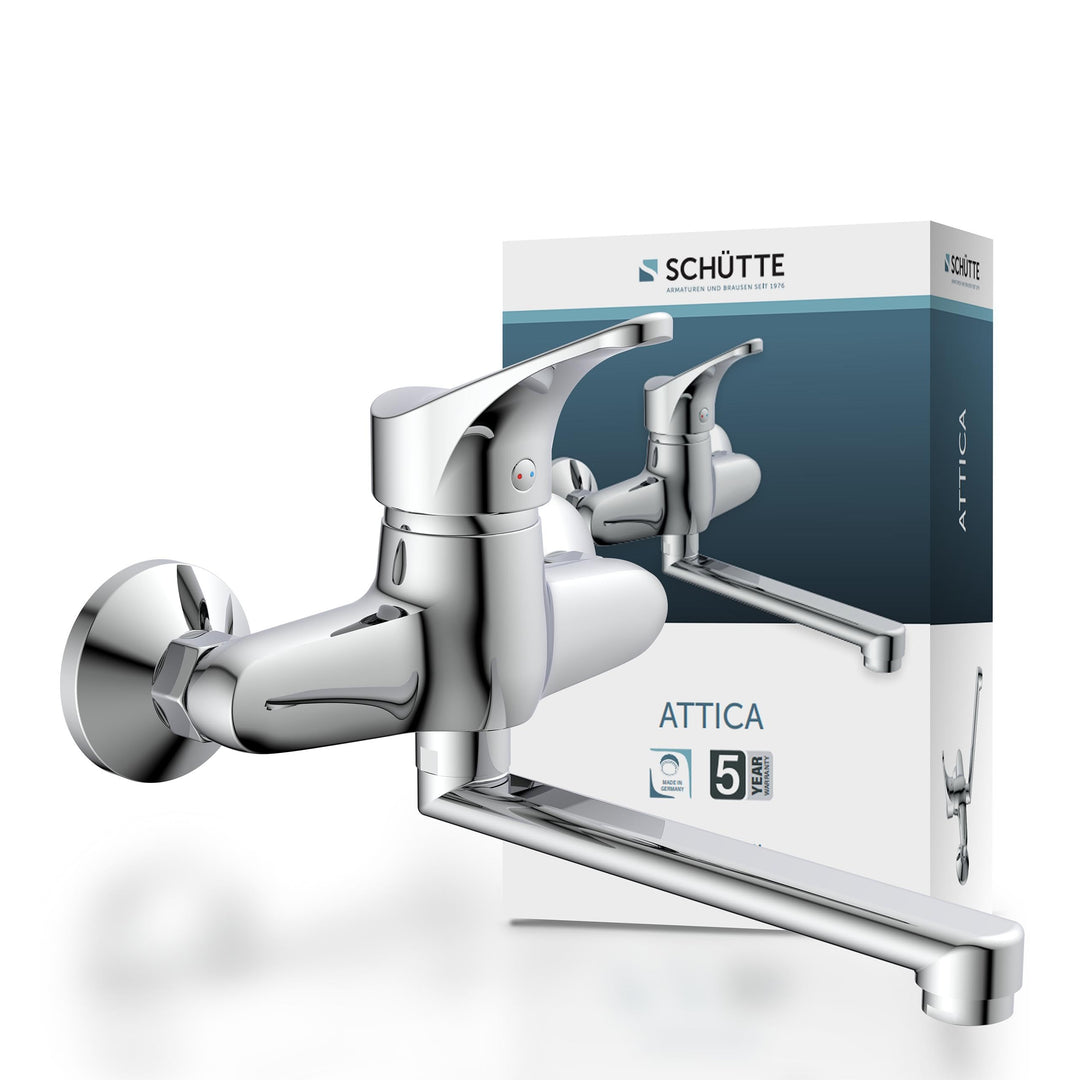 SCHÜTTE 22600 ATTICA Wandwasserhahn Chrom, Wand-Spültischarmatur 360°, ideal für Doppelspülbecken, W