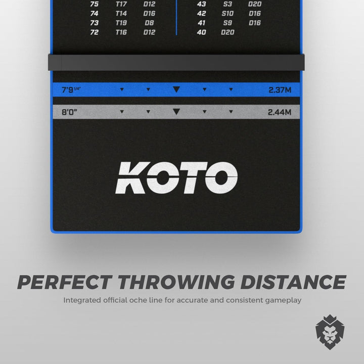 KOTO - Oche Carpet Checkout Dartmatte 285 x 80 cm + Oche Inkl. Score Indikator, Rutschfeste Teppich