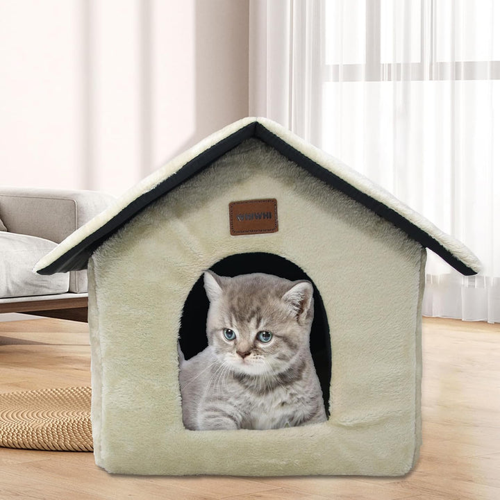 Plüsch Katzenhaus Katzenhöhlenbett mit Flauschiges Katzenkissen Tragbare Katzenhütte mit Rutschfeste