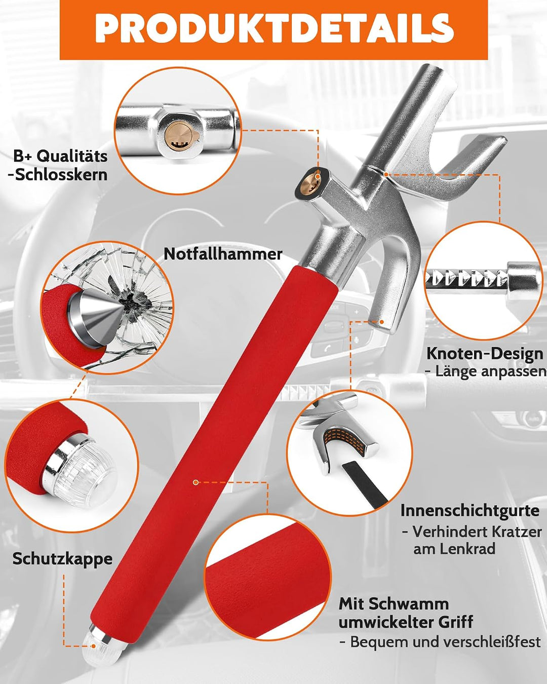 Tevlaphee Lenkradkralle, Lenkradschloss für Auto, Auto Diebstahlsicherung, Lenkradsperre Wohnmobil,