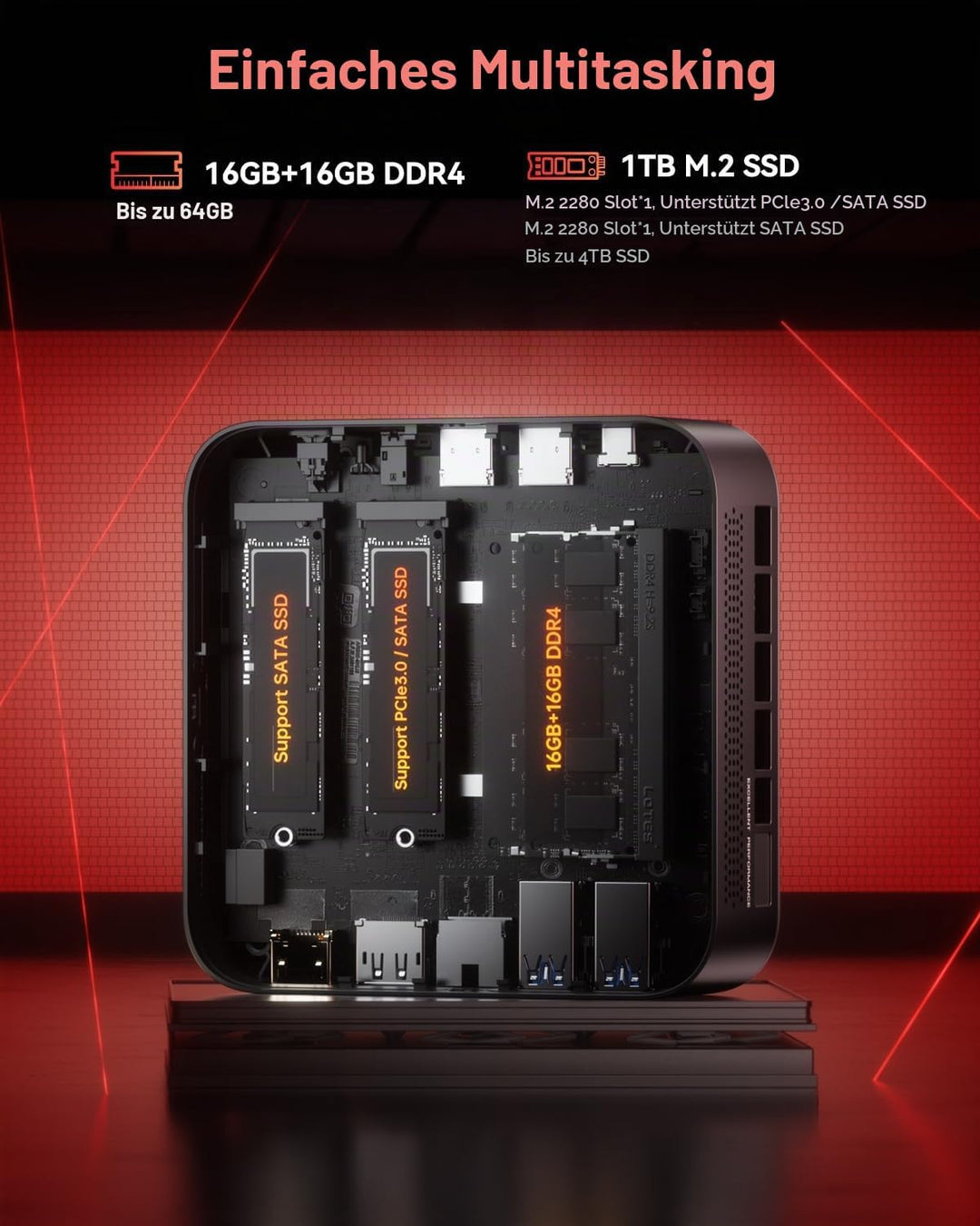 NiPoGi E3B Mini PC АMD Ryzen 5 7430U(Bis zu 4,3GHz) 32GB(2 * 16GB) DDR4 1TB M.2 SSD, Mini Computer m