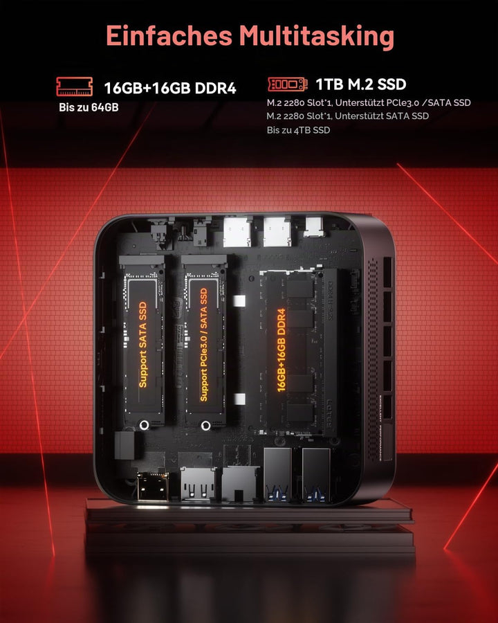 NiPoGi E3B Mini PC АMD Ryzen 5 7430U(Bis zu 4,3GHz) 32GB(2 * 16GB) DDR4 1TB M.2 SSD, Mini Computer m