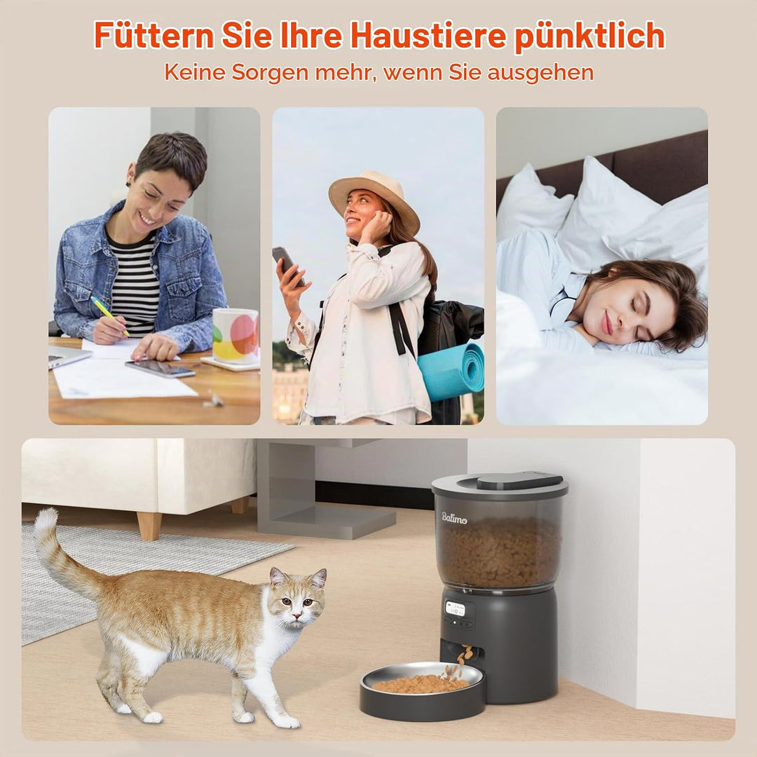 Balimo Dick 3L futterautomat Katze, Automatisches Katzen- Und Hundefutter Mit Getreideschale Aus Ede