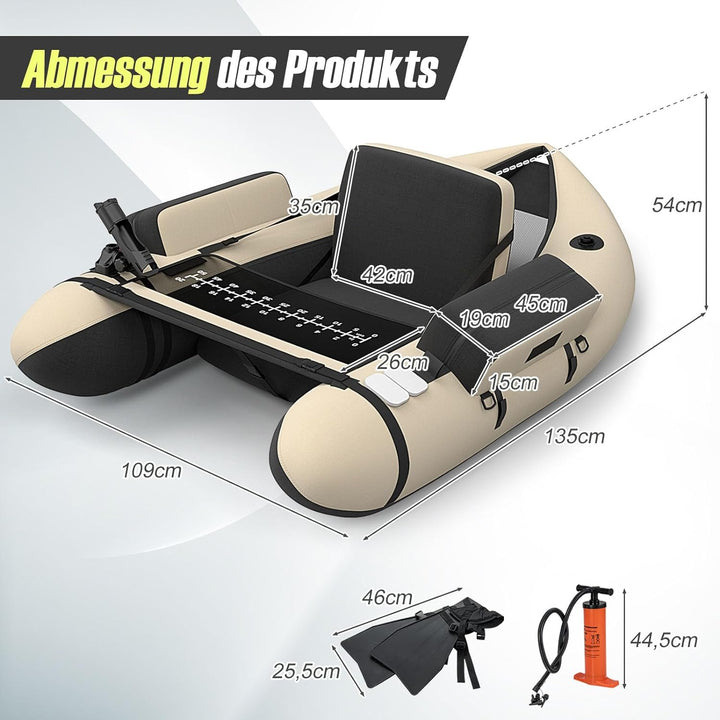 GOPLUS Bellyboot, Belly Boat bis 150 kg belastbar, aufblasbares Schlauchboot zum Angeln mit Alu Padd
