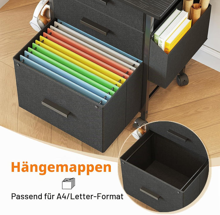 Rollcontainer, Aktenschrank, mit 3 Schubladen und Rollen, für Dokumente in DIN A4, Letter-Format, Dr