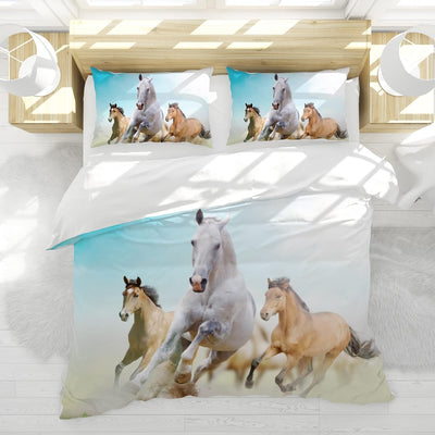 JEFFEL Pferde Bettwäsche Set 135x200 cm, Kinderbettwäsche, Pferde Motiv 3D Tier Motiv, Mikrofaser, S