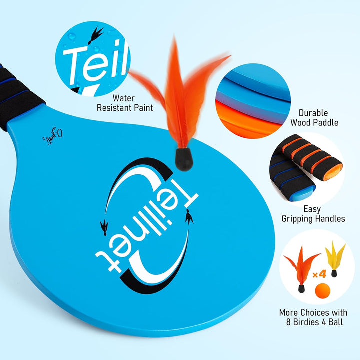 U&amp;C Planet Beachball Set Paddle Ball Spiel Strandschlägerset aus Holz Schläger Spiel für Kinder&amp;Fami